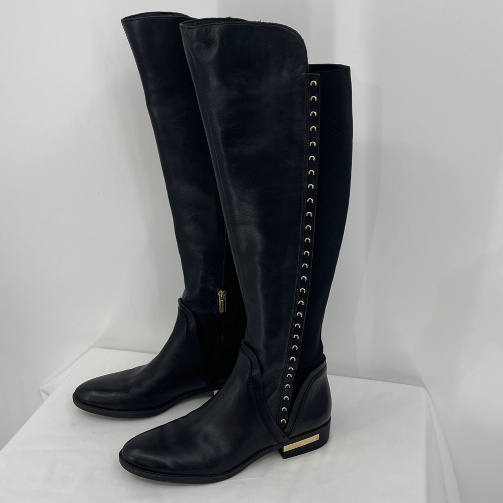VINCE CAMUTO PARDONAL Black Over the Knee Boots with Gold Accents WOMENS SIZE 9M - Picture 4 of 10